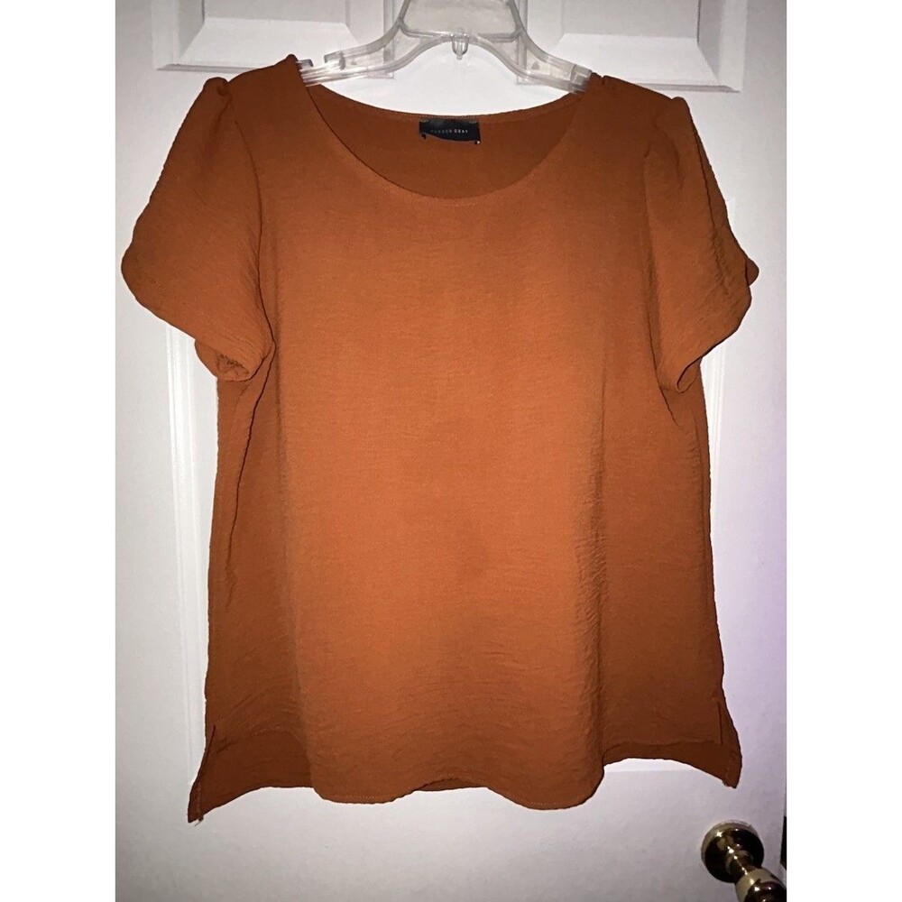 Hudson Gray Orange Short Sleeve Blouse Women's Size L